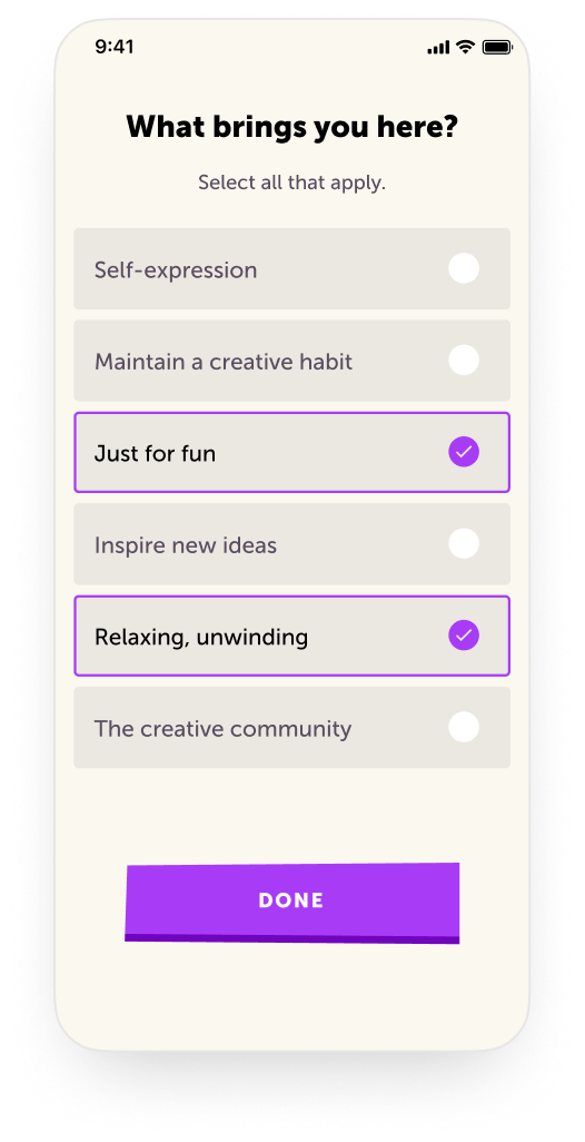 Figment app screen 2 of 7 in the shared product frame