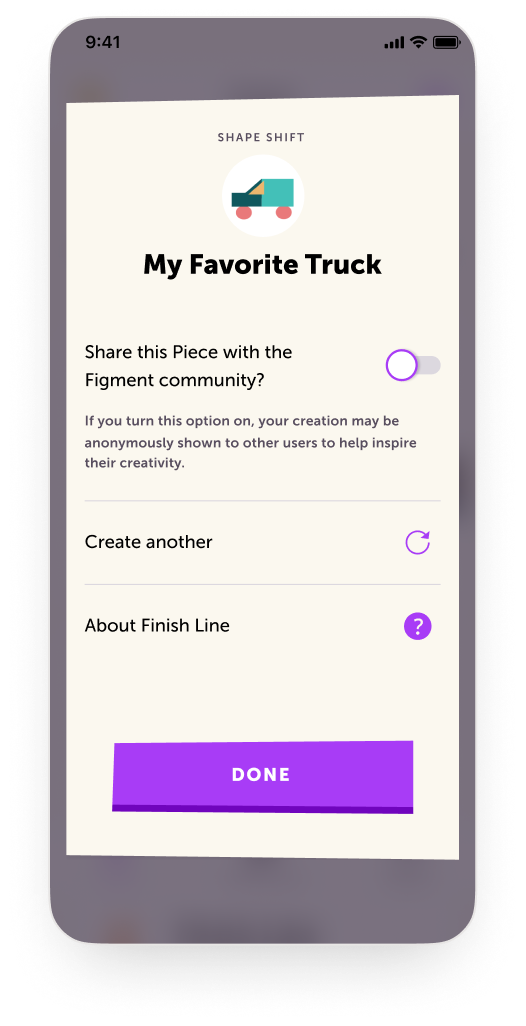 Figment app screen 7 of 7 in the shared product frame